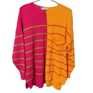 Davi & Dani Oversized Color Bock Stripe Neon Womens Lightweight Sweater Sz Med